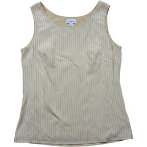 Liz Claiborne Collection Silk Tank Top 12 Cream Tan Striped Sleeveless Blouse